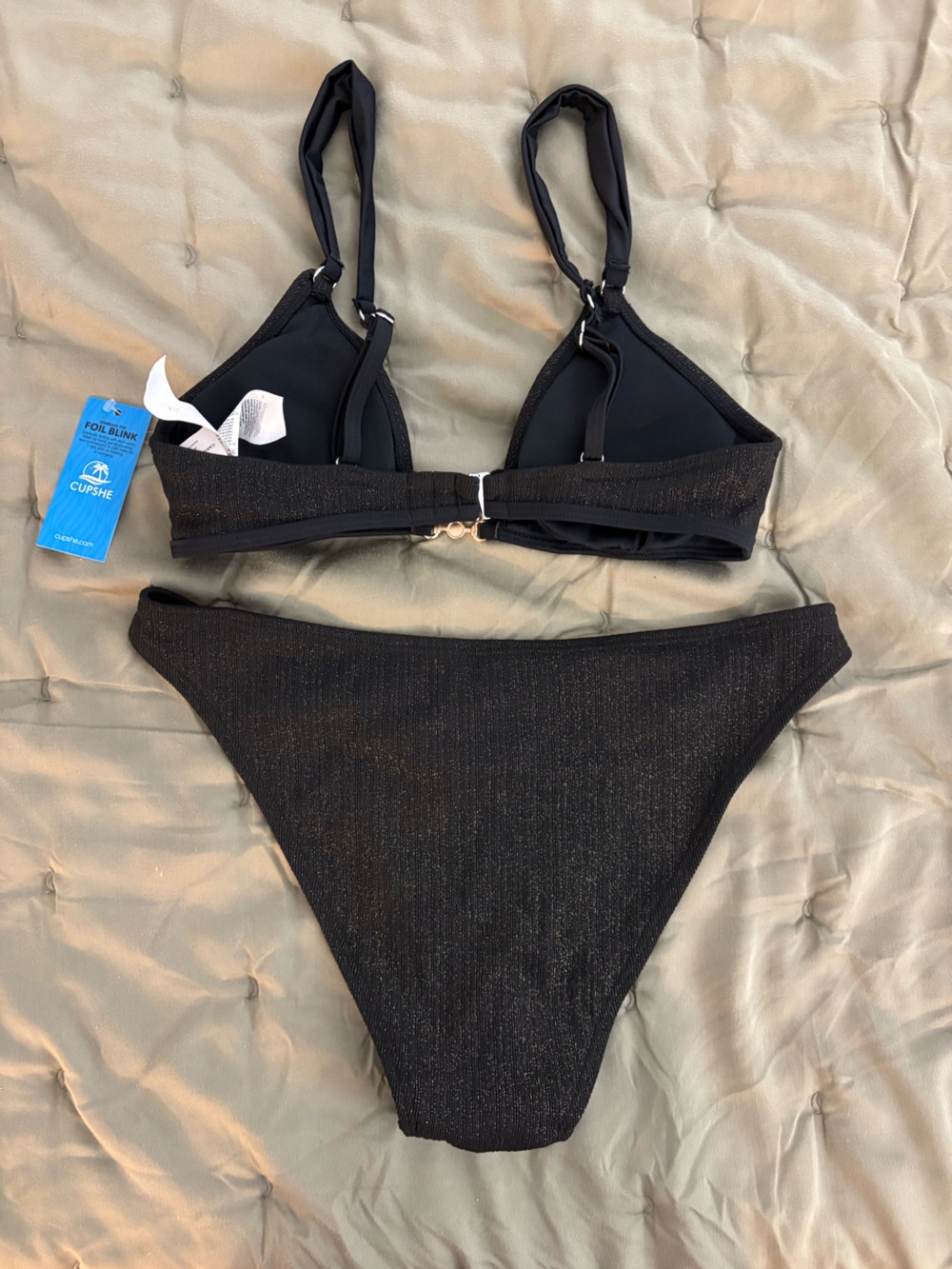 Cupshe Black Shimmer Triangle Bikini Set - Picture 7 of 8